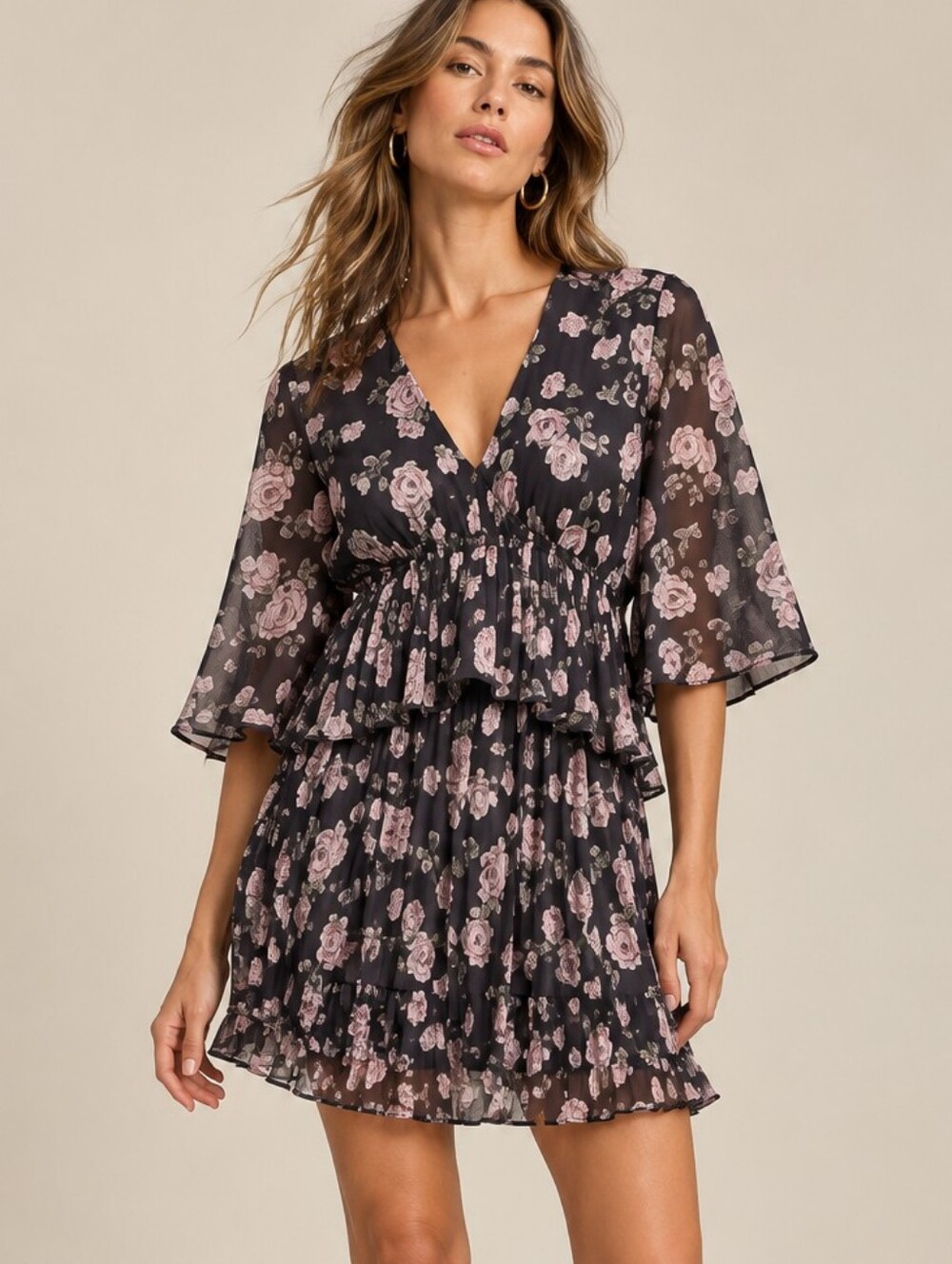 NWT GANNI Pleated Georgette V Neck Flounce Mini Dress In Phantom Floral Size 0 - Picture 14 of 14